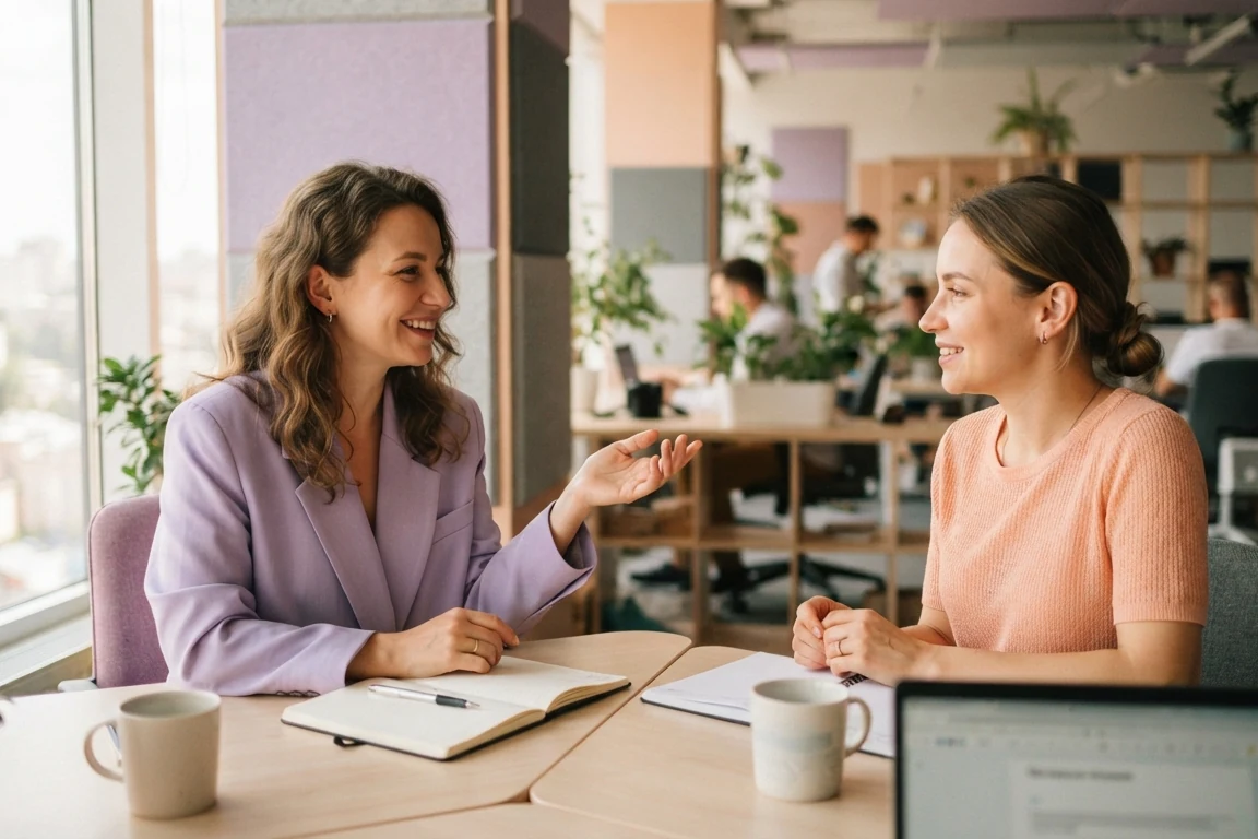 An HR manager talking with an employee